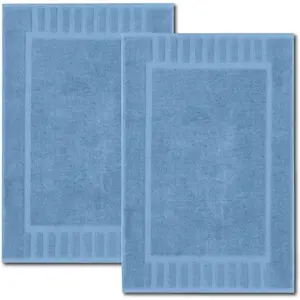 Luxury Bath Mat Floor Towel Set - Absorbent Cotton Hotel  Shower/Bathtub Mats [Not a Bathroom Rug] 22"x34" | 2 Pack | Light Blue