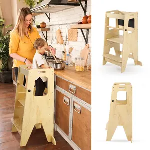 【Christmas Deal】GARVEE 3-In-1 Adjustable Toddler Standing Tower and Kitchen Step Stool with 150LBS Load Capacity, Featuring Anti-Drop Safety Railing for Secure Use and Versatile Helper Design