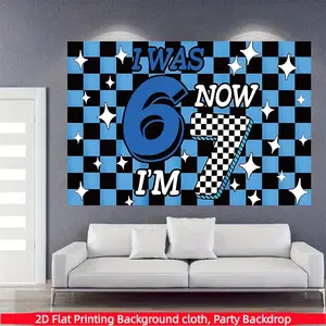 1PC，blue and black checkerboard racing themed photography background, made of polyester material, suitable for photo booths, parties, birthdays, celebrations, and indoor and outdoor home wall decoration