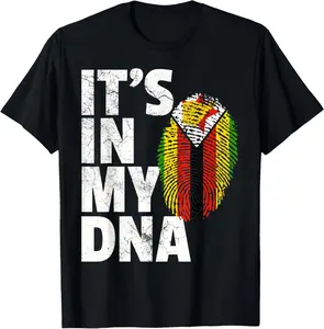 100% Cotton IT'S IN MY DNA Zimbabwe Flag Pride National Country Roots T-Shirt
