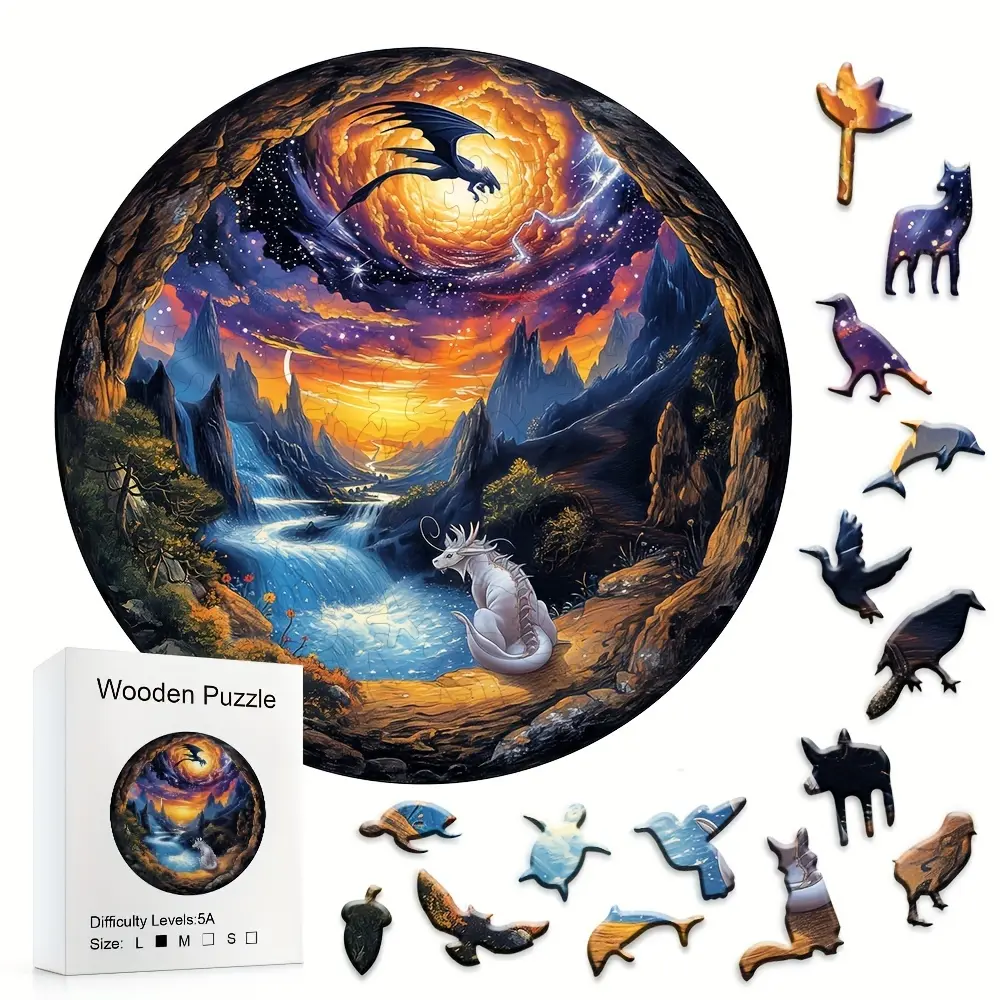 5A Wooden Puzzle - Fantasy & Sci-Fi Twin Dragon Secret Land with Detailed Caves, Rivers, Waterfalls, Mountains, Immersive Design, Fun for Adults, Ideal for Parent-Child Interaction & Puzzle Parties