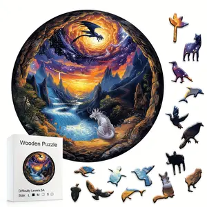 Twin Dragon Secret Land Healing Critical Strike 5A Wooden Puzzle with Detailed Caves Rivers Waterfalls and Mountains for Adults and Children Fantasy Fans Puzzle Parties and Parent Child Interaction