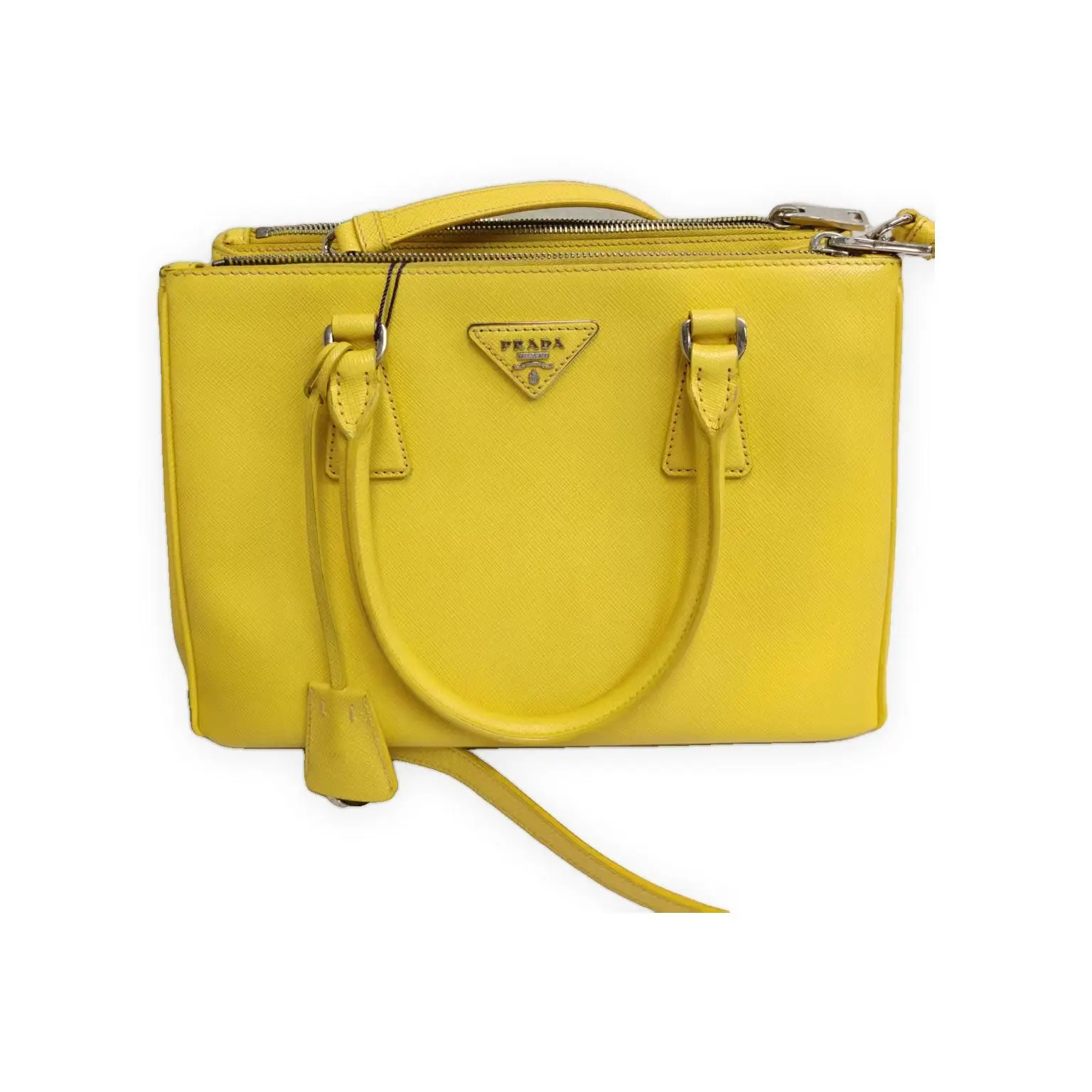 Pre-owned PRADA Saffiano leather Top Handle Bags Galleria Medium Top Handle Bag, Excellent Resale Condition, S014260611037, Yellow