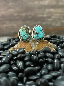Handmade Sterling Silver Number 8 Turquoise Adjustable Ring "Signed Nizhoni"