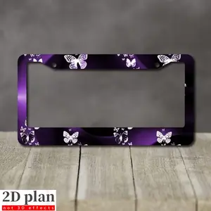 ) Purple Butterfly Rotating Aluminum License Plate Frame - 12-Inch X 6-Inch Anti-Rust Surface, Easy to Install And Weather-Resistant Design