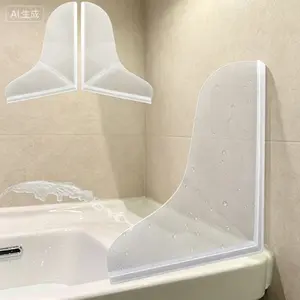 Clear Water Splash Guard, Adhesive Bathtub Corner Guard, Reusable Silicone Water Barrier for Shower, Sink, and Washbasin, Waterproof Bathroom Protector, Easy Installation No Drilling, 2-Pack
