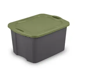 17.5 Gallon Plastic Storage Bin with Full-Grip Handles, Gray/Green