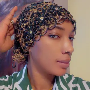 Women lace hat beads, muslin headscarf
