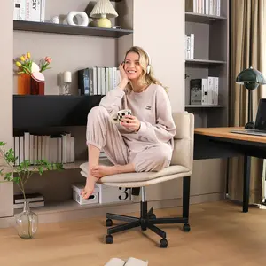 EMIAH C738 Armless Office Desk Chair No Wheels PU-Padded Vanity Mid-Back Ergonomic Home Computer Comfortable Adjustable Swivel Task Chair with Thickened Cushion