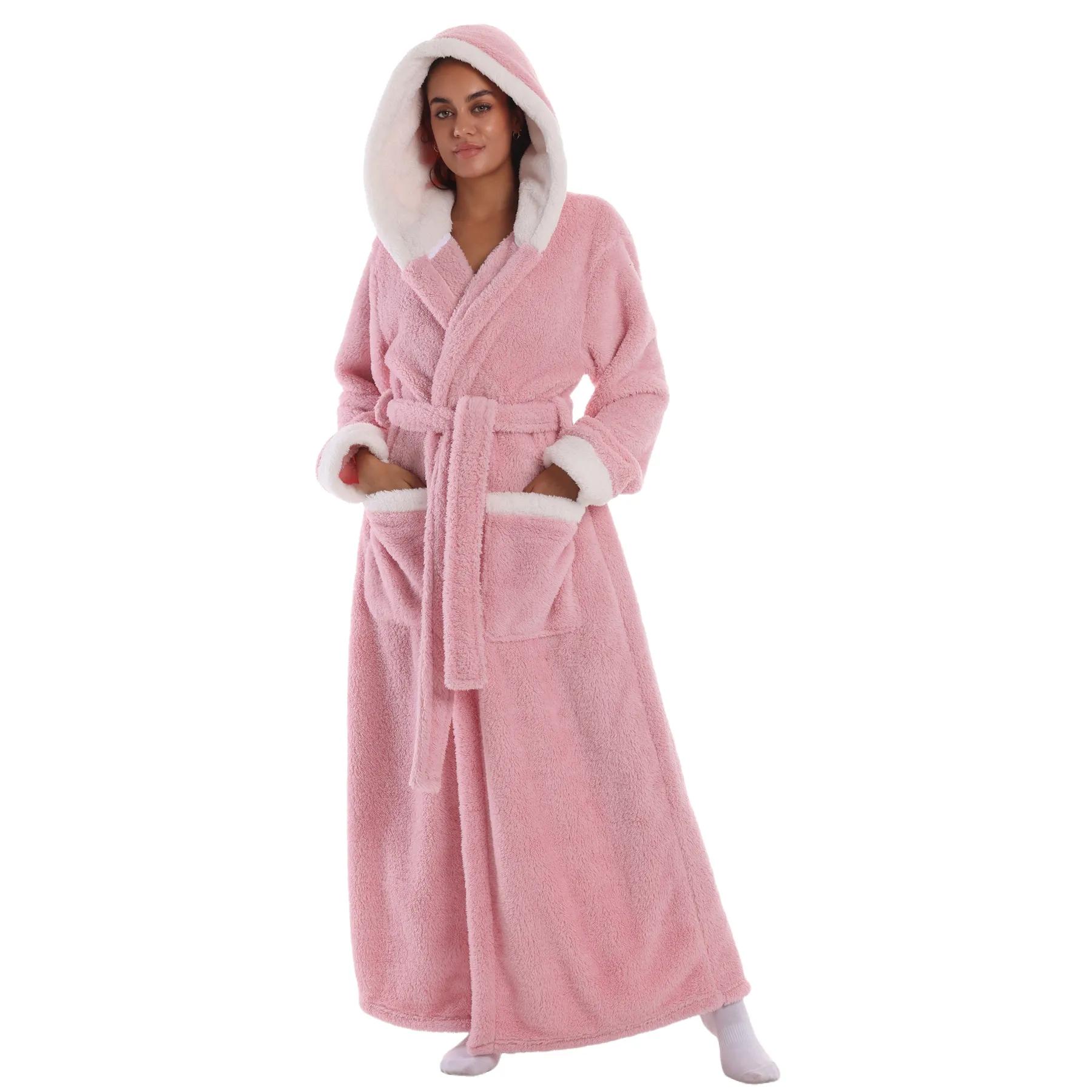 Msrlassn 1Pcs Cozy Soft Bathrobe Flannel Lined Hooded Robe for Women , Mid Year Sale Thickened Long Sleeve Pyjamas Cute Print Home Loungewear Sleepwear Gowns Deals For You Day