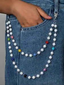 Unisex Rhinestone Beaded Wallet Chain Keychain Jewelry, Keychain For Bags, Hip Hop Style Denim Jeans Accessory, Perfect for Daily Music Festivals