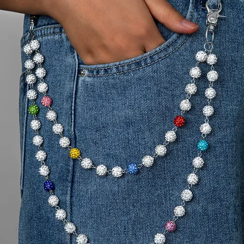 Unisex Rhinestone Beaded Wallet Chain Keychain Jewelry, Stylish Keychain For Bags, Hip Hop Style Denim Jeans Accessory, Perfect for Daily Music Festivals, Key Accessories, Cool Keychains