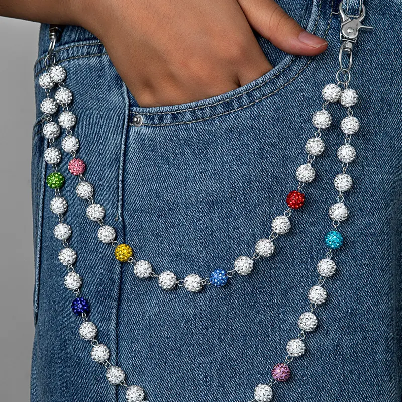 Unisex Rhinestone Beaded Wallet Chain Keychain Jewelry, Stylish Keychain For Bags, Hip Hop Style Denim Jeans Accessory, Perfect for Daily Music Festivals, Key Accessories, Cool Keychains