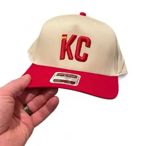 Kansas City 3D Embroidered Hat - KC Logo Beige & Red Snapback Cap