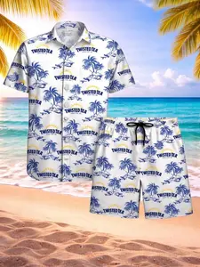 Twisted Tea Hawaiian Shirt Shorts Set Men Women Tropical Palm Tree Beach Party Summer Fest Loose Casual Matching Outfit Funny Drinking Lover Gift