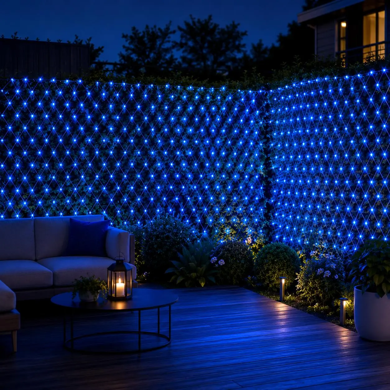 1-in-2, 400 LED, 1200 mA Battery-Powered (with Remote Control) Fishing Net Light, Blue Light Outdoor Waterproof Garden Decorative Mesh Light  Suitable for decorating garden fences, trees, weddings, and Christmas parties