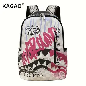 SG American Trendy Brand Fashion Shark Mouth Men's Backpack, Made of PU Material, Large Capacity Multi-Functional Unisex Design, Front Shark Mouth Shape Suitable for Daily Commuting and Outdoor Travel, Best Choice for Back-to-School Season