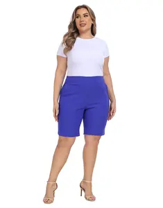 HDE Plus Size Navy Spandex Bermuda Shorts with Pockets Elastic Waistband 10" Inseam for Women 1X-4X Comfortable & Stretchy