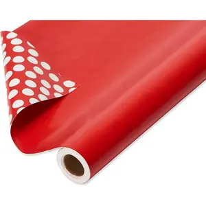 Jumbo Reversible Red Wrapping Paper Roll for Christmas, Valentine's Day or Any Occasion (175 sq. ft., 1 Extra Large Roll-30 in. x 70 ft.) White Polka Dots