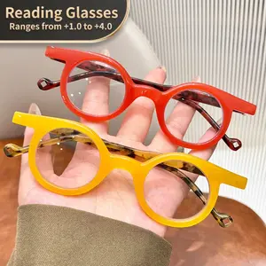 Men Women Small Oval Spring Hinge Cat Eye Glasses, Adjustable +1.0 to +4.0 Strength, Clear Transparent Vintage Floral Design