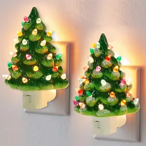 Christmas Tree Shaped Night Light, Christmas Tree Decorative Ceramic Night Light with Colorful Bulbs, Plug and Play Night Light for Bedroom Living Room Decor, Home Decor Light, Home Decoration Lamp