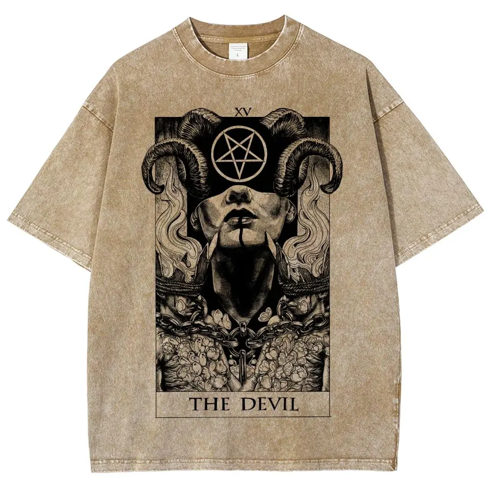 Tarot Shirt 'The Devil' Cards Washed Tee Tarot lover for Women's Vintage Tshirt Fit Everyday