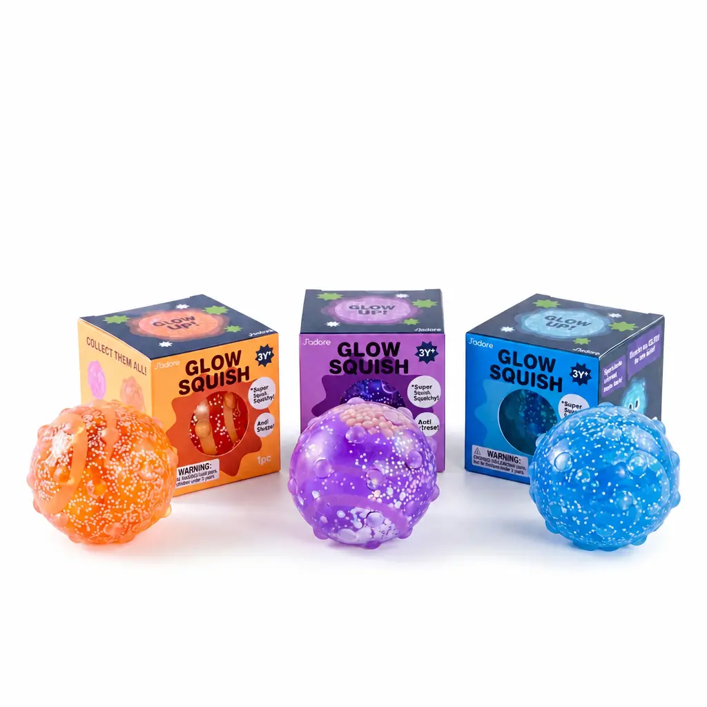 J'adore Glow Squish Toys 3-Pack - Classic Slime & Squishy Toys in Orange, Blue, Purple