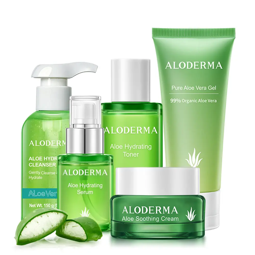 ALODERMA 5-Piece Soothing Skincare Set with Organic Aloe Vera, Chamomile & Purslane, Gentle Botanical Routine for Sensitive Skin, High Quality, Botanicals, 5 Piece Set, Beta-Glucan, Cleansing, Affordable, Beauty, Multi-Pack, Cream, Daily Care