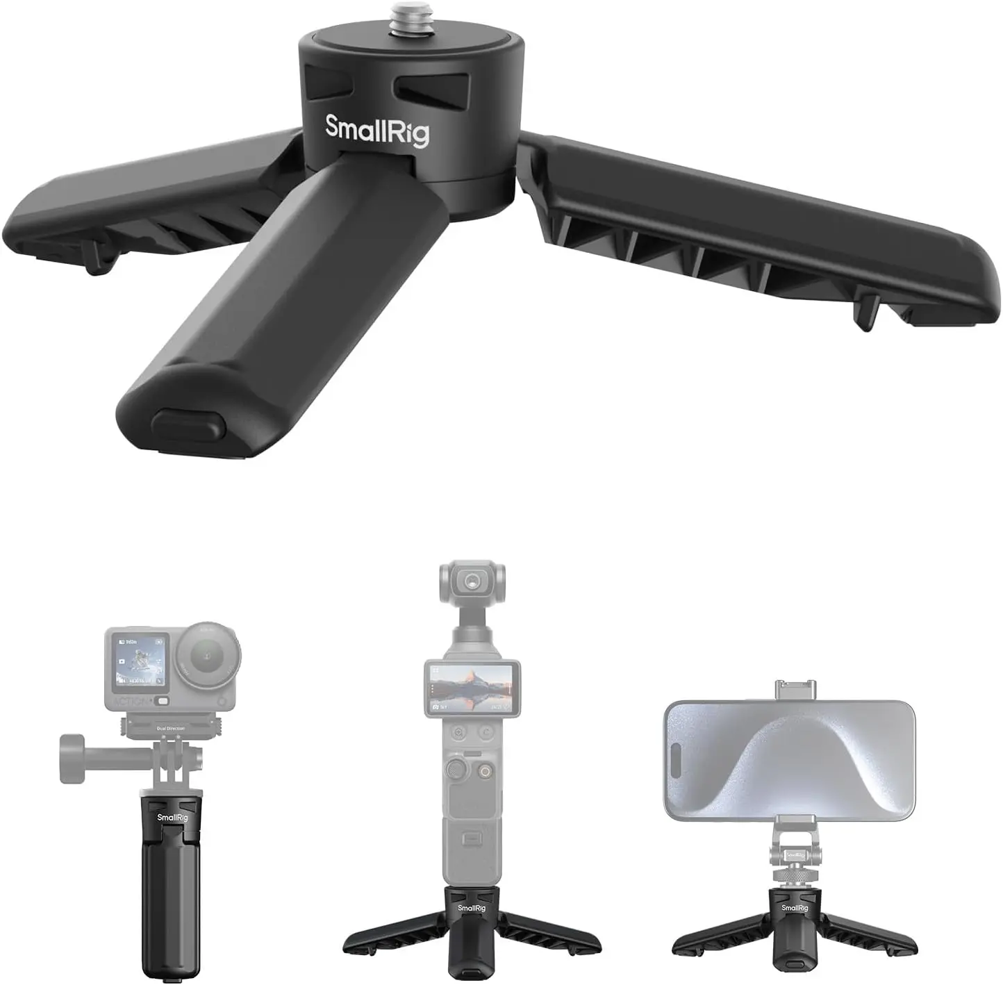 SmallRig One-Touch Deploy Mini Tripod Small Grip for DJI Osmo Pocket 4P 4 3 /Action 6/5 Pro/Nano, for Insta360 Luna Ultra, for GoPro, Desktop Stand w 1/4"-20 Screw for Video Light/Phone/Camera - 6049