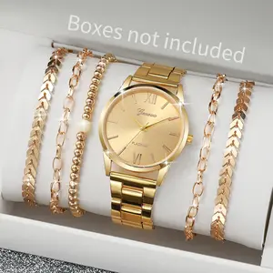 6PCS/Set Fashion Women's Watch Stainless Steel Band Analog Quartz Watches Bracelets Set（Without Box）