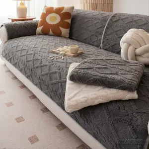Plush Sofa Cushion Cover, Non Slip Sofa Protector Mat, Washable Couch Slipcover, Washable Furniture Protectors, Soft Sofa Protector, Universal Sofa Pad for Living Room Furniture Protection, Decorative Sectional Sofa Mat for All Seasons