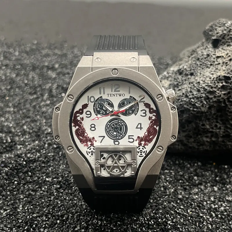 Celebrity Inspired Quartz Watch | Textured Silicone Strap with Modern Aesthetics | Versatile for Training, Travel & Street Fashion | Perfect Gift for Fathers & Fitness Enthusiasts