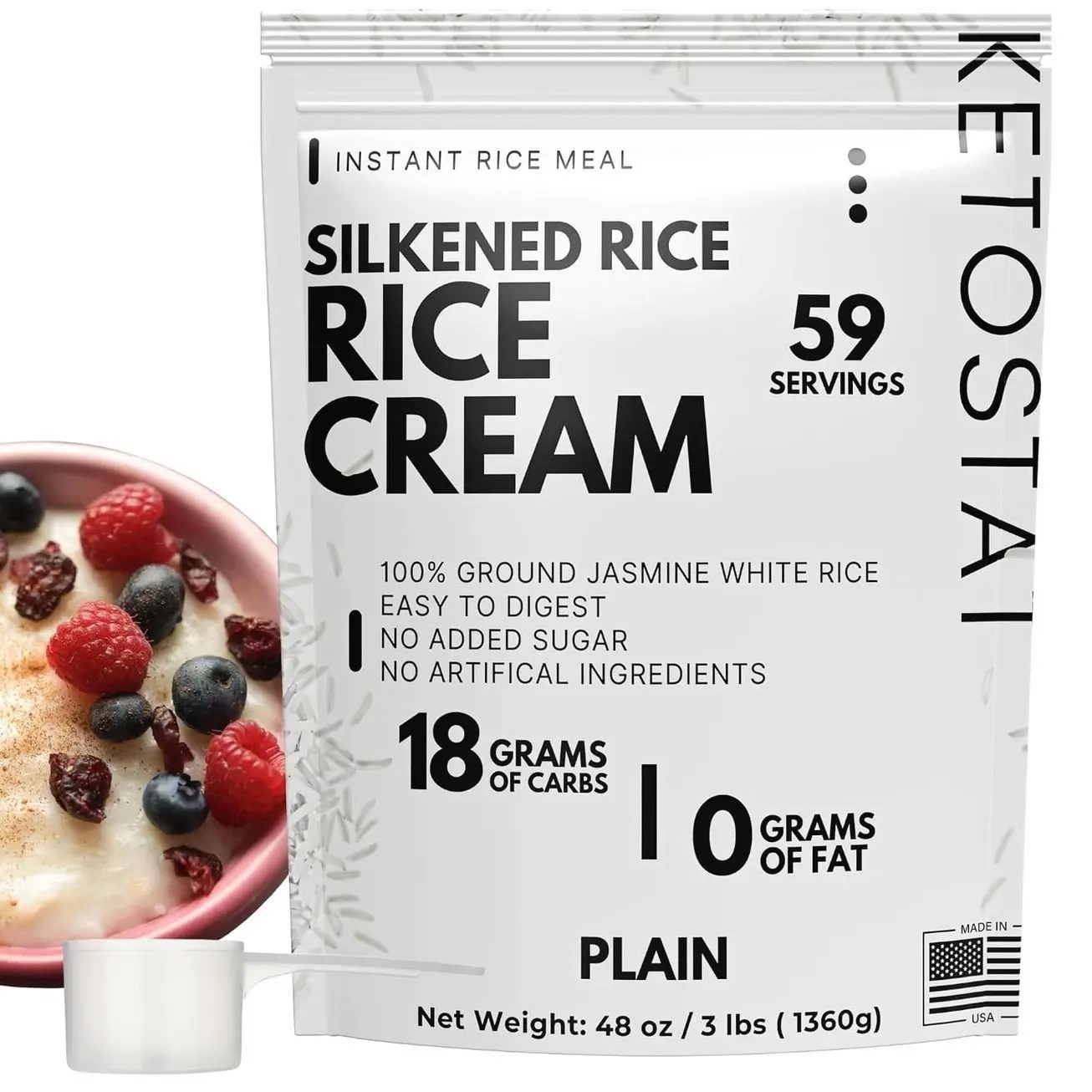 Rice Cream 3 LB, Plain Jasmine White Rice Hot Rice Cereal Scoop Included - 48 oz Easily Digestable Carb Source Emergency Food Supply Survival Carbohydrate with Long Shelf Life Prepper Supplies