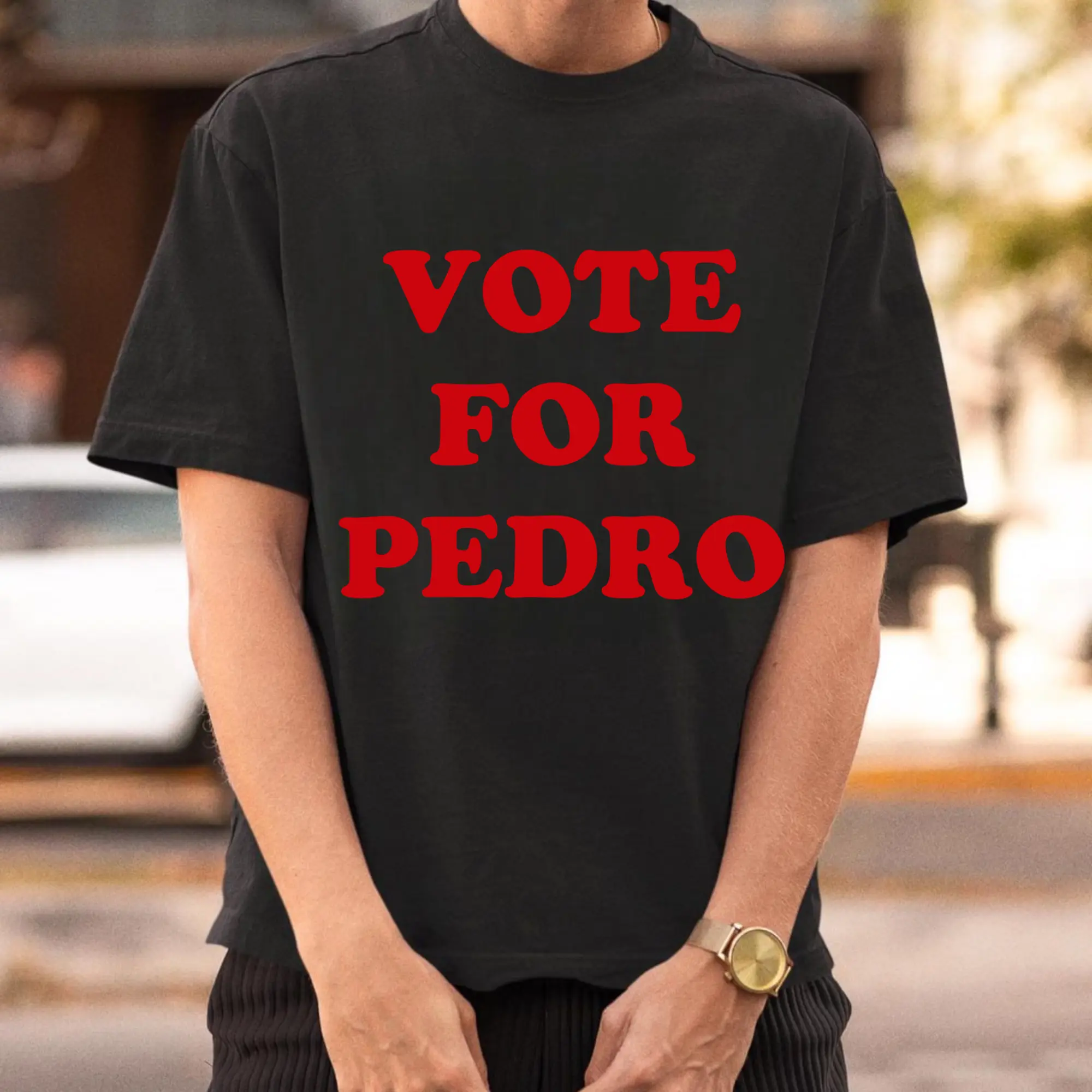 Vote For Pedro - Classic Ringer T-Shirt - Screen Printed by Hand - US Made - Gosh Liger