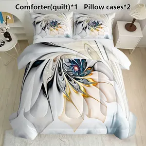 Abstract Swirl Floral Bedding Set, Includes 1 Comforter & 2 Pillowcases, Modern Art Decor, Synthetic Fiber Material, No Ca Prop 65 Re