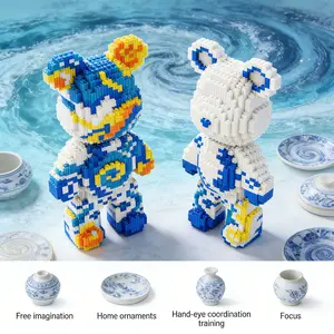 Creative Blue-And- Porcelain Ocean Bear Building Blocks Model, 1184pcs, Original Authentic, New 2026 Design, Gift Idea, DIY Decor