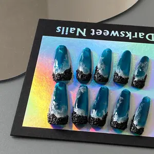 Y2K blue ocean press on nails