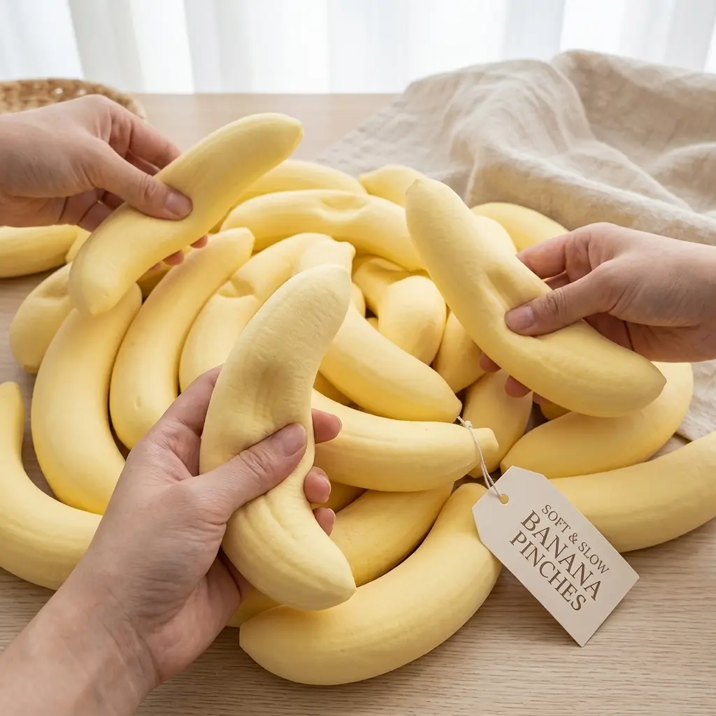 Realistic Banana Stress Squishy, Soft Slow-Reacting Fake Bananas, Safe Non-Toxic Party Pranks, Adult Humor Gifts, Banana Stress Squishy, Play, Artificial Imitation