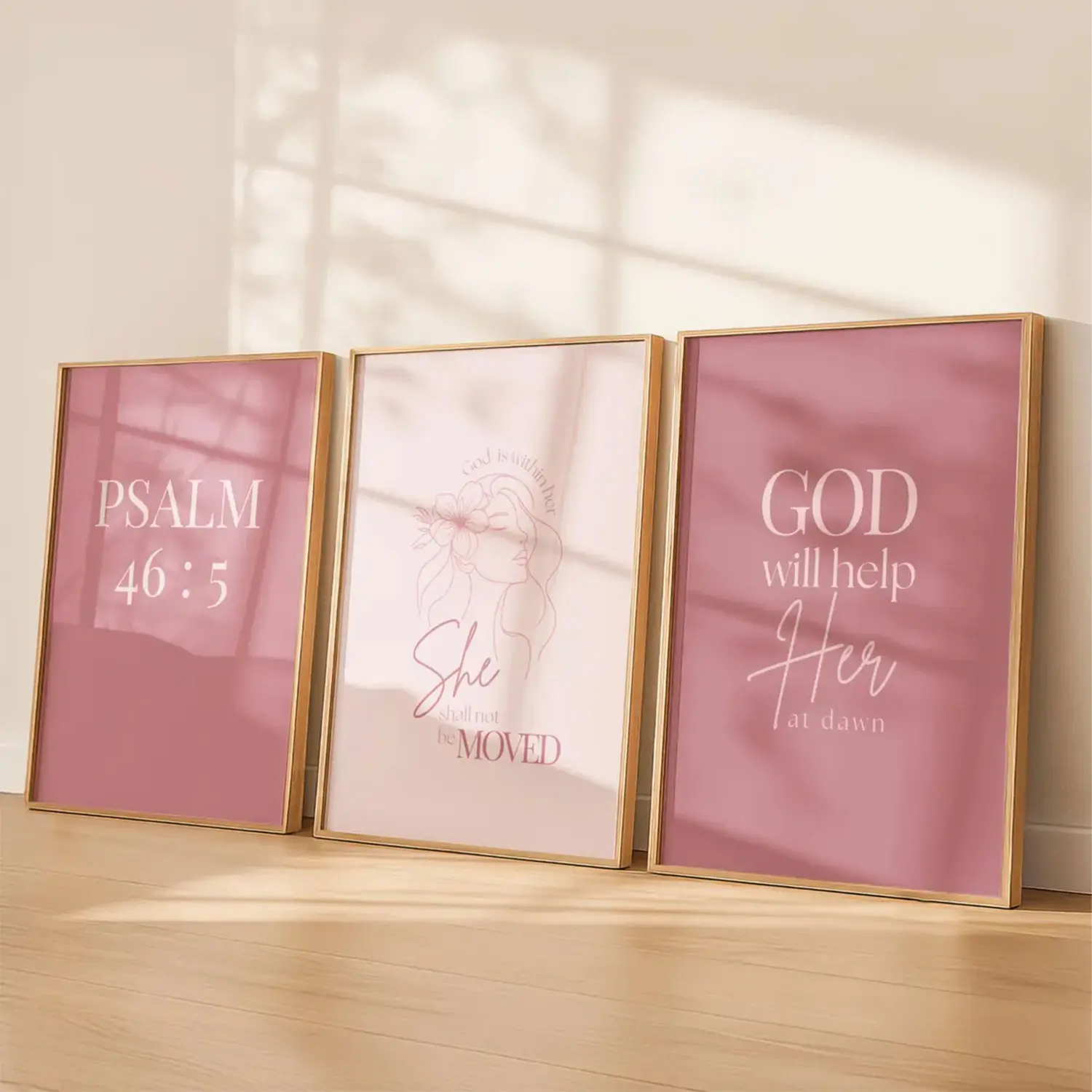 Psalm 46:5 Pink Wall Art Set of 3 Print, God Is Within Her Feminine Bible Verse Bedroom Decor, Christian Women Ministry Scripture Poster