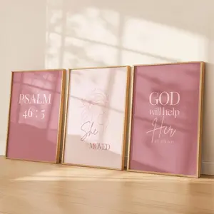 Psalm 46:5 Pink Wall Art Set of 3 Print, God Is Within Her Feminine Bible Verse Bedroom Decor, Christian Women Ministry Scripture Poster