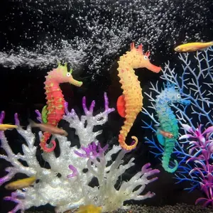 3pcs Realistic Glowing Sea Horse Aquarium Fish Tank Ornament - Self-Lit (No External Power) with UV-Activated Luminous Squid-Like Body, Color-Changing Effect, Compatible with Fresh/Saltwater Fish Tanks, Aquatic Life, Aquarium Ornaments