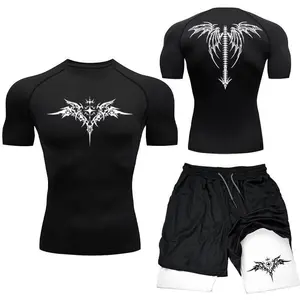 STANDARD GOODS New MMA Boxing Compression Set Sportwear for Men Quick Dry Gym Shorts T Shirt Running Workout Tight Sport Rashguard 2PCS Suit