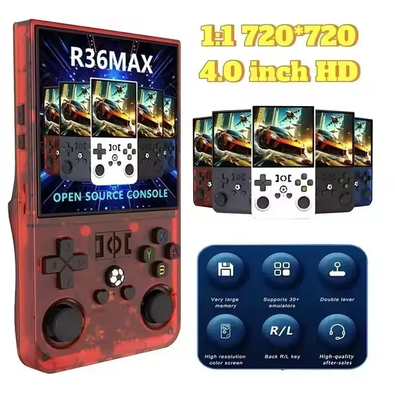 R36max Classic Handheld Game Console with 1800 Games, Supports Two-Player Mode, 4.0 Inch 720*720 IPS Display and WiFi Connectivity