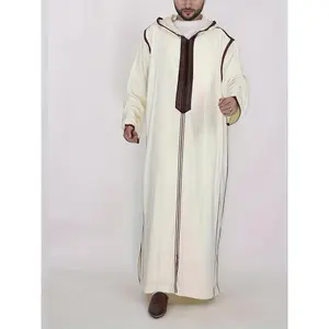 Men’s elegant embroidered long robe with hood and crossbody bag — casual white geometric pattern, slight stretch fabric, all-season comfort, casual wear robe | embroidered details | semi-transparent robe, beach robe