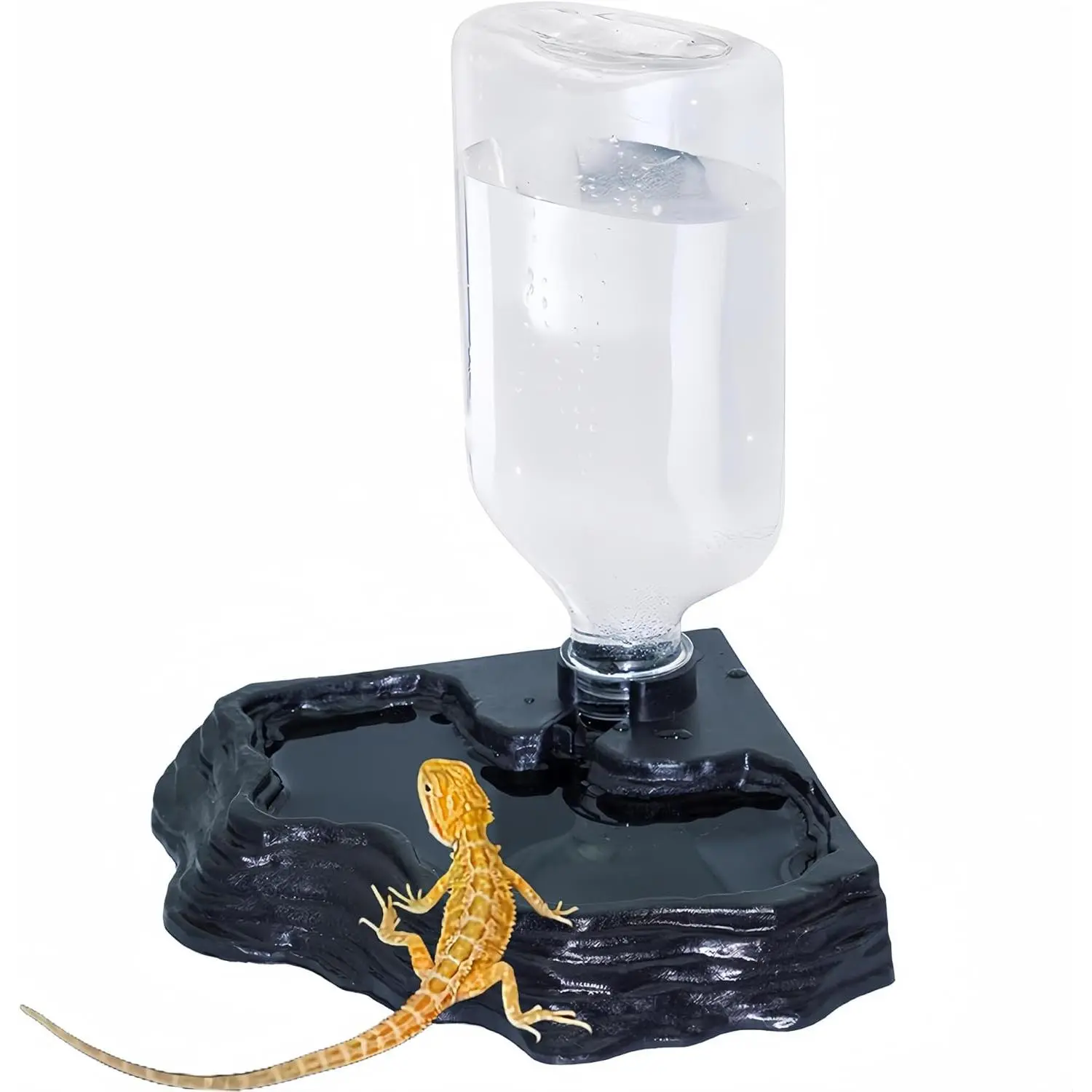 17oz Terrarium Tank Reptile Food Feeders Bowl, Water Feeder Automatic Water Dispenser Waterer Feeding Accessories, for Geckos Lizards Turtle Bearded Dragons (Jet Black)
