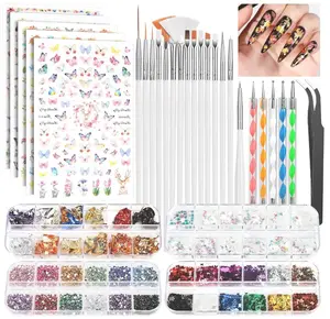 FANDAMEI Nail Tools, Nail Art Brushes Set, Nail Art Dotting Tools, Nail Stickers, Butterfly Nail Art Sequins, Nail Foils, Nail Art Flakes Iridescent, Nail Art Kits, Rhinestones For Nails Design