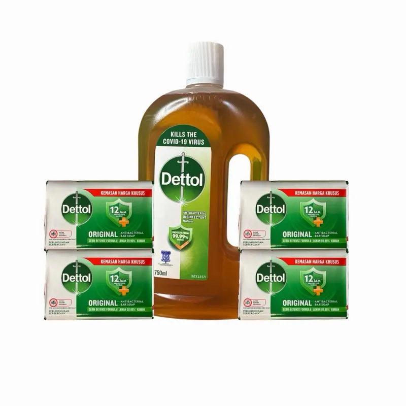 Dettol Original Antibacterial Disinfectant Liquid (750ml) & 4 Original Soap Bars, Daily Cleansing Personal Care Set for Intimate & General Hygiene