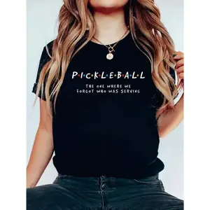 Pickleball Tshirts Pickleball Shirt Forgot Who's Serving T-Shirt Print Women's Round Neck Short Sleeve T-Shirt Fashion Graphic Tees Women Top