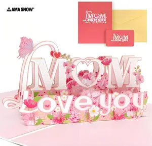 Ama Snow-Mother’s Day Card, 3D Pop Up Cards, Handcrafted Laser Cut Gratitude Greeting Card for Mom, Wife, Grandma, Premium Design Gratitude Gift Luxurious Cardstock（pink）