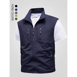 Men's solid color zipper high neck vest vest jacket, autumn and winter casual pocket sleeveless outerwear, outdoor activity men's clothingRAIMENTRY